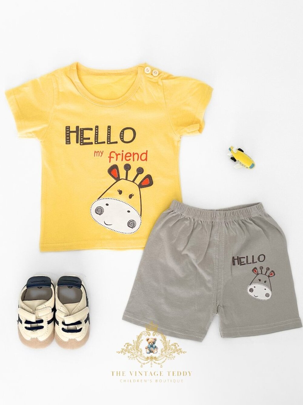 NWT Cute Boys Matching Set Kids T-shirt Shorts 2-Piece Cotton Giraffe 18-24M - Picture 4 of 4